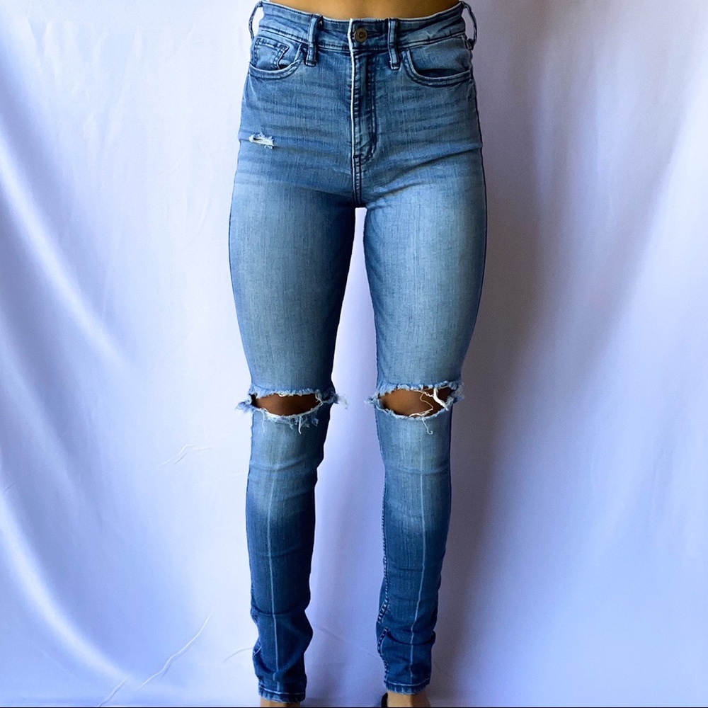 ♡ Featuring High Rise Dark Blue Skinny Jeans